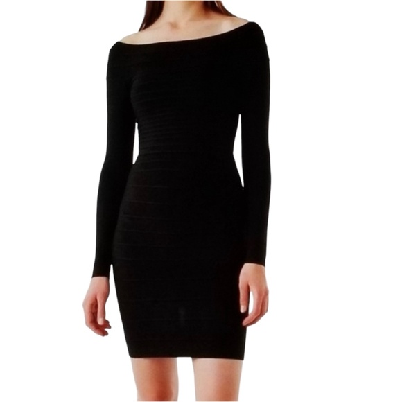 HERVE LEGER Women's Black Long Sleeve Candice Bandage Dress, Size Small - Picture 1 of 5